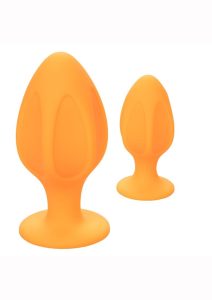 Cheeky Silicone Textured Anal Plugs Large/Small (Set of 2) - Orange