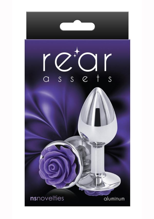 Rear Assets Rose Aluminum Anal Plug - Small - Purple/Silver