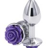 Rear Assets Rose Aluminum Anal Plug - Small - Purple/Silver