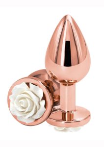 Rear Assets Rose Aluminum Anal Plug - Medium - White/Rose Gold