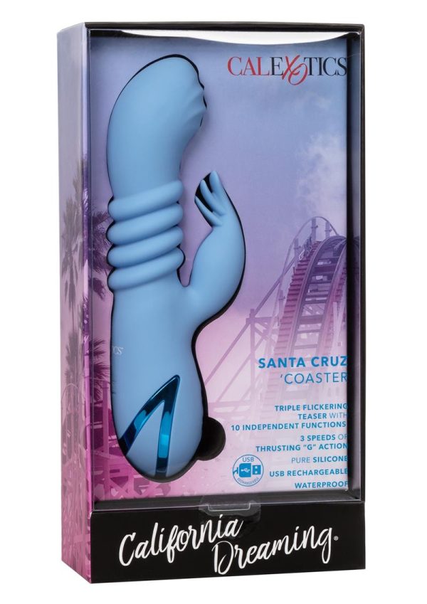 California Dreaming Santa Cruz Coaster Silicone Rechargeable Rabbit Vibrator - Blue