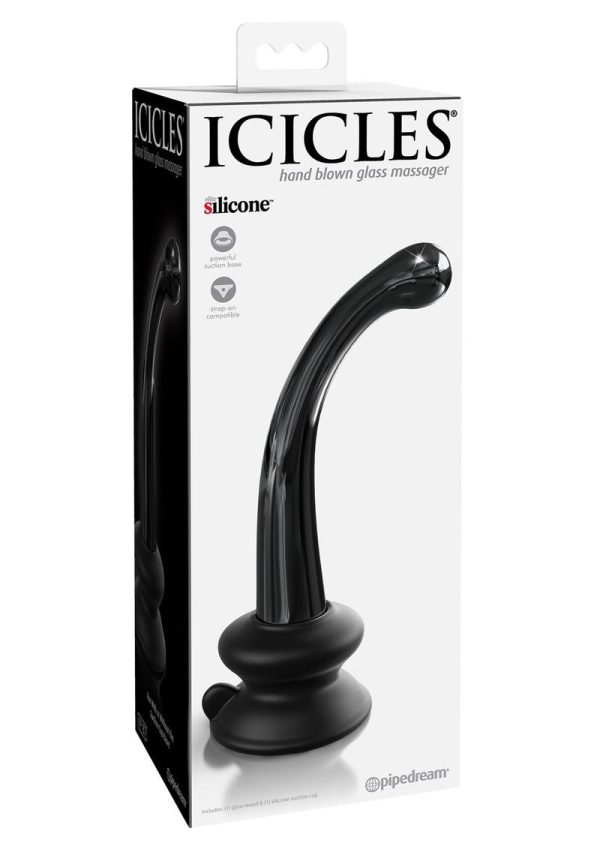 Icicles No. 87 Glass G-Spot Wand with Bendable Silicone Suction Cup - Black