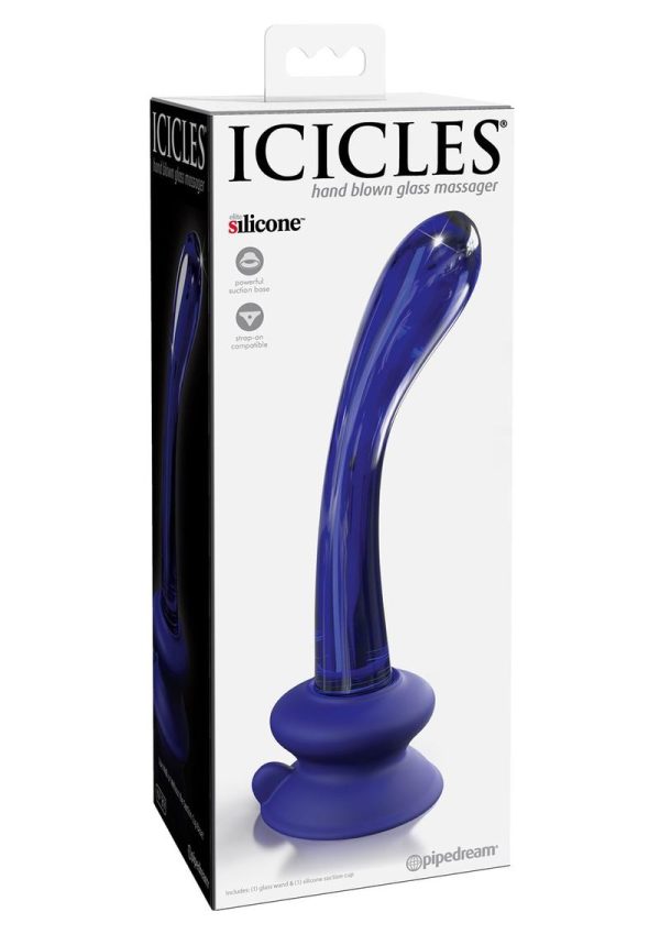 Icicles No. 89 Glass G-Spot Wand with Bendable Silicone Suction Cup - Blue