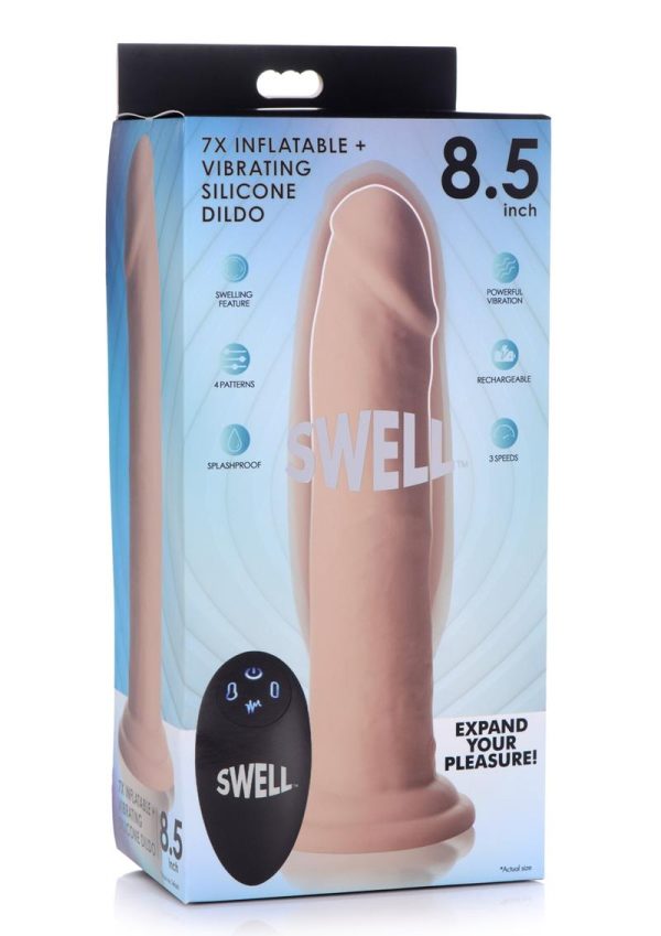 Swell 7X Inflatable and Vibrating Silicone Rechargeable Dildo with Remote Control 8.5in - Vanilla