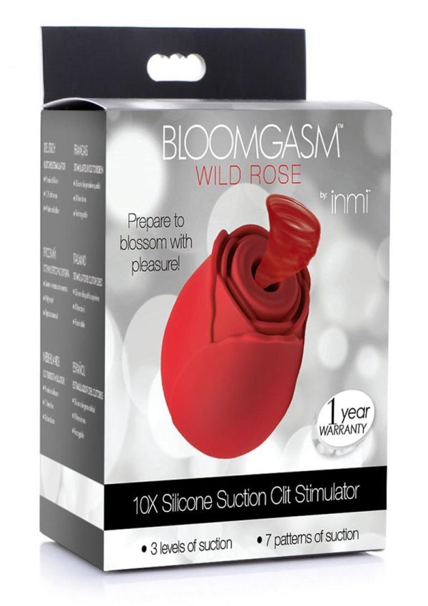 Inmi Bloomgasm Wild Rose 10x Silicone Rechargeable Clit Stimulator with Suction  - Red