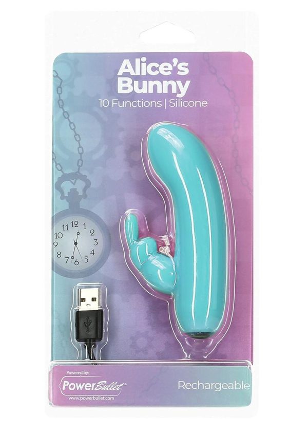 PowerBullet Alice`s Bunny Silicone Rechargeable Rabbit Vibrator- Teal