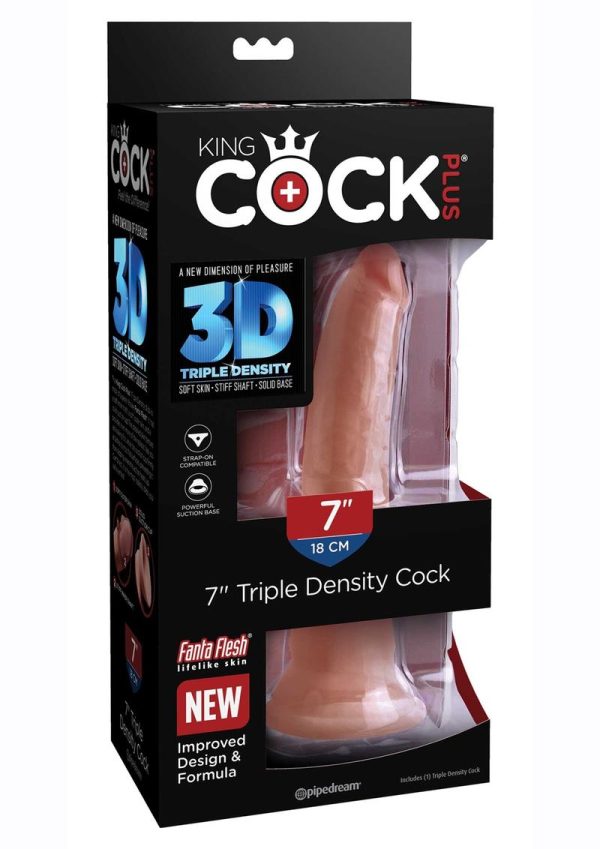 King Cock Plus Triple Density Dildo 7in - Caramel