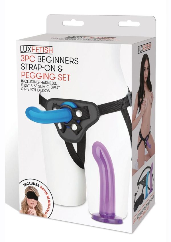 Lux Fetish Beginners Strap-on and Pegging Set 3 Piece - Blue/Purple