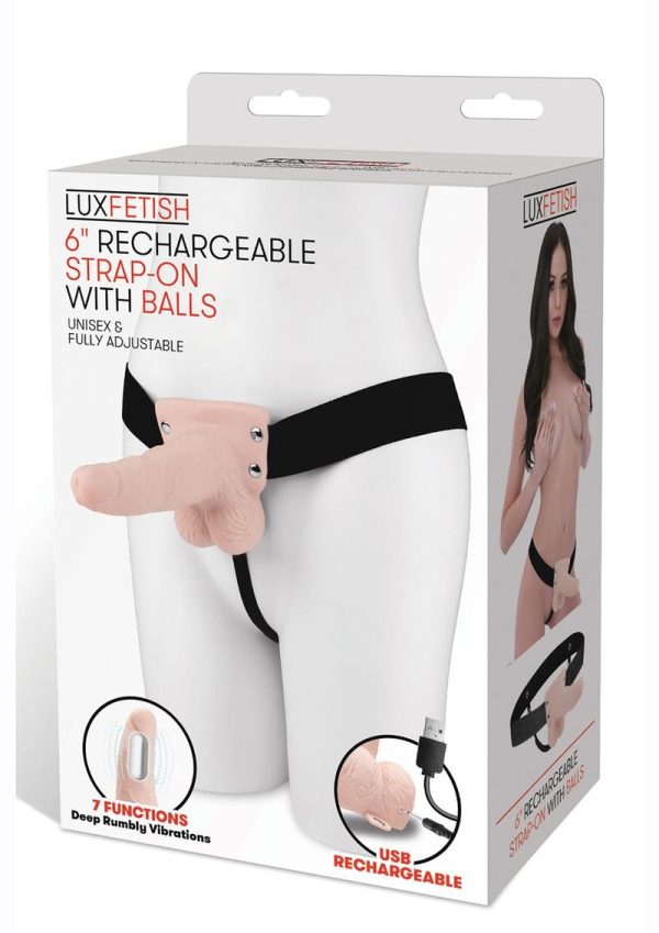 Lux Fetish Rechargeable Strap-on with Balls 6in - Vanilla