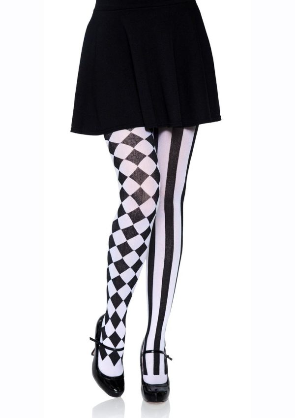 Leg Avenue Harlequin Pantyhose - O/S - Black/White