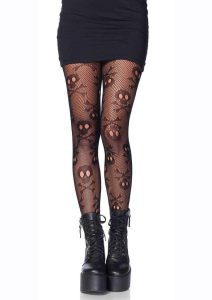 Leg Avenue Pirate Booty Skull Net Pantyhose - O/S - Black