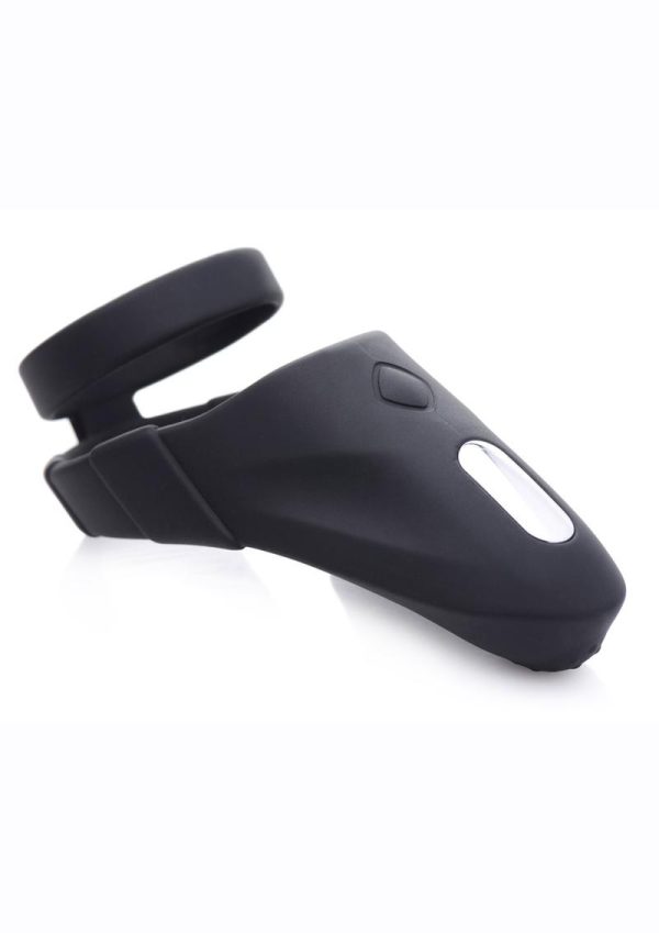 Trinity Men 10X Rechargeable Silicone Cock Ring with Vibrating Taint Stimulator - Black