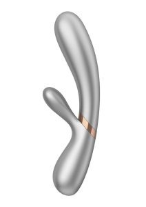 Satisfyer Hot Lover Rechargeable Silicone Warming Dual-Stim Vibrator - Silver