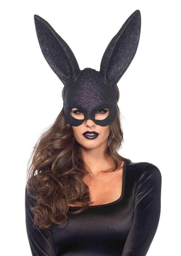 Leg Avenue Glitter Masquerade Bunny Mask - O/S - Black