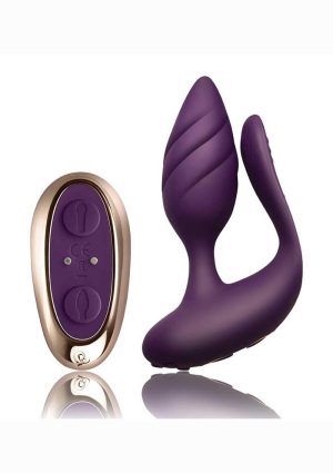 Cocktail Rechargeable Silicone Couples Vibrator with Remote Control - Purple/Rose Gold