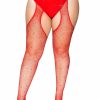 Leg Avenue Crystalized Fishnet Suspender Pantyhose - 1X/2X - Red