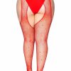 Leg Avenue Crystalized Fishnet Suspender Pantyhose - 1X/2X - Red