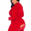 Leg Avenue Brushed Rib Romper Long Johns with Cheeky Snap Closure Back Flap - 1X/2X - Red