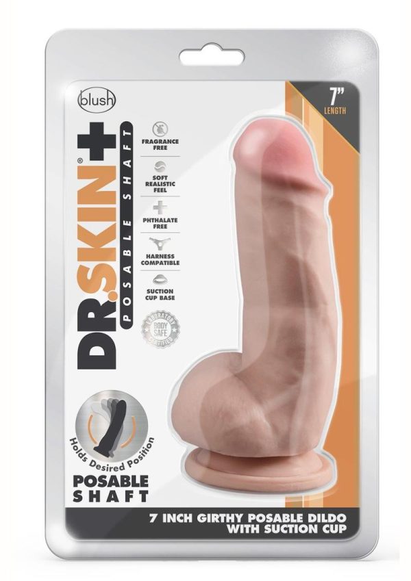 Dr. Skin Plus Gold Collection Girthy Posable Dildo with Balls and Suction Cup 7in - Vanilla