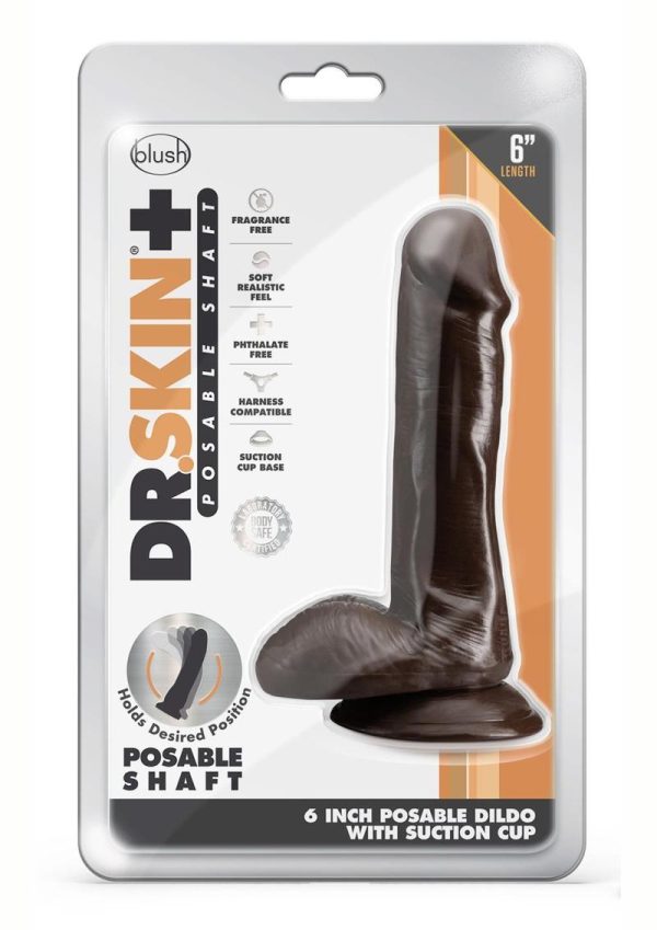 Dr. Skin Plus Gold Collection Posable Dildo with Balls and Suction Cup 6in - Chocolate