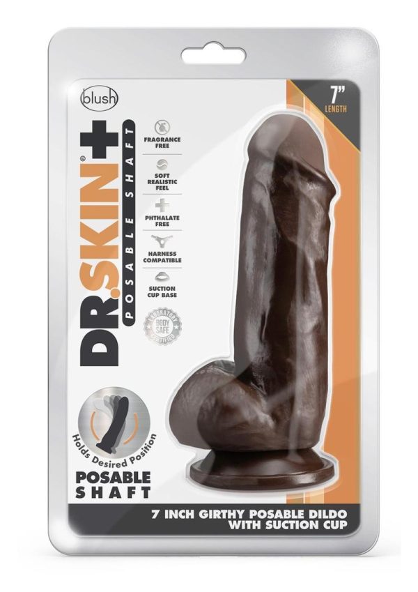 Dr. Skin Plus Gold Collection Girthy Posable Dildo with Balls and Suction Cup 7in - Chocolate