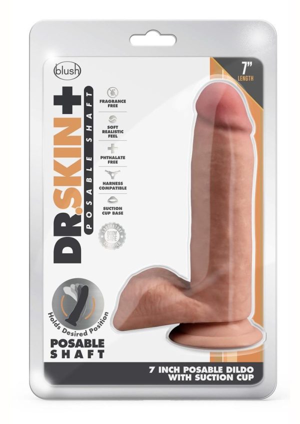 Dr. Skin Plus Gold Collection Posable Dildo with Balls and Suction Cup 7in - Caramel