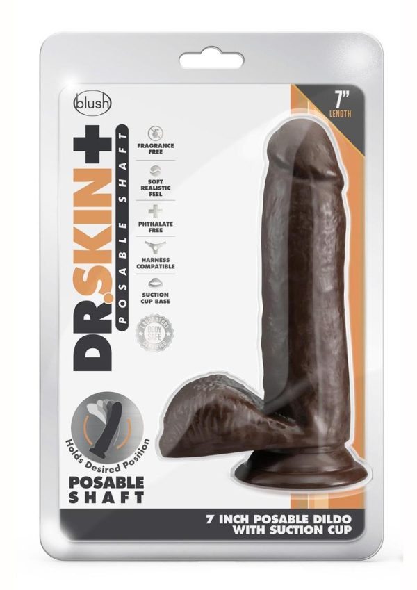 Dr. Skin Plus Gold Collection Posable Dildo with Balls and Suction Cup 7in - Chocolate