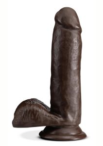 Dr. Skin Plus Gold Collection Posable Dildo with Balls and Suction Cup 7in - Chocolate