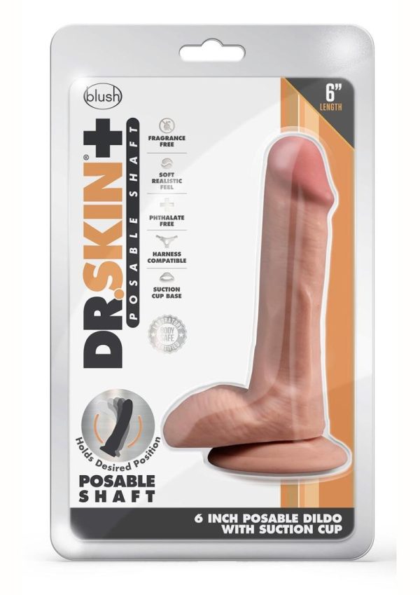 Dr. Skin Plus Gold Collection Posable Dildo with Balls and Suction Cup 6in - Caramel