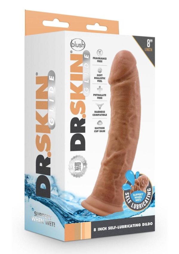 Dr. Skin Glide Gold Collection Self Lubricating Dildo 8in - Caramel