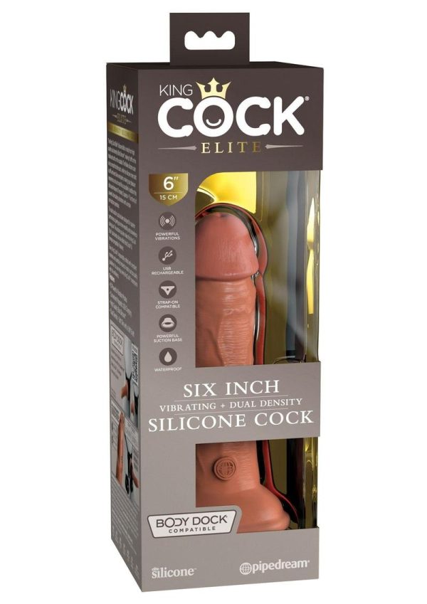 King Cock Elite Dual Density Vibrating Rechargeable Silicone Dildo 6in - Caramel