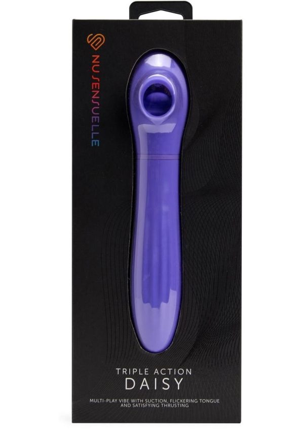 Nu Sensuelle Daisy Rechargeable Silicone Triple Action Thrusting Tongue Suction Vibrator - Ultra Violet