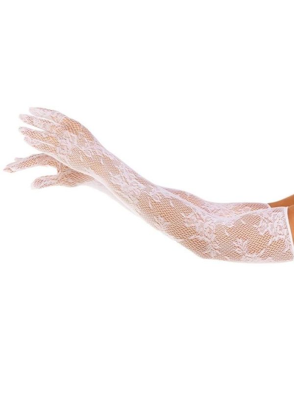 Leg Avenue Seamless Opera Length Floral Net Gloves - O/S - White