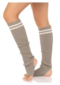 Leg Avenue Ribbed Stirrup Leg Warmers with Athletic Stripe - O/S - Grey