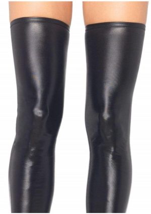 Leg Avenue Wet Look Thigh Highs - Medium/Large - Black