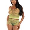Leg Avenue Twist Net Tank Top and Boy Shorts (2 Piece) - O/S - Lime