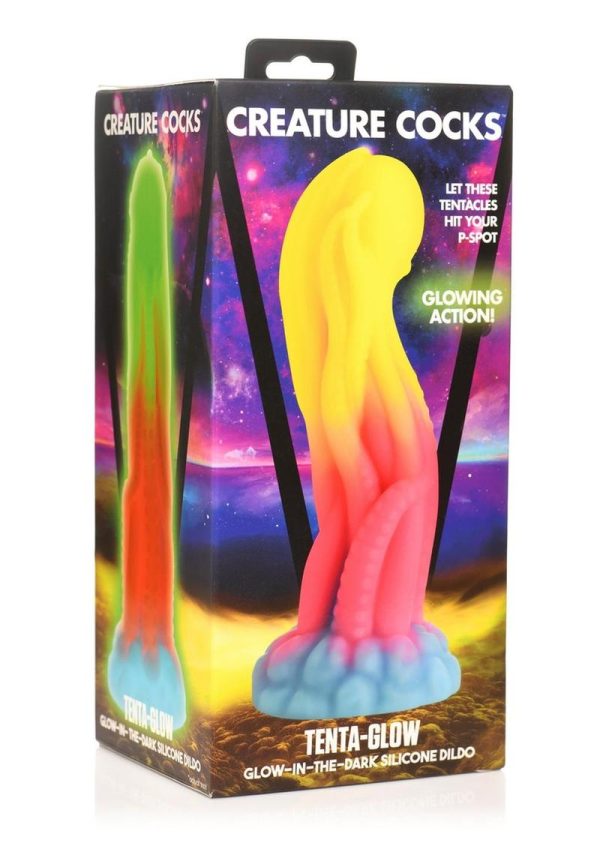 Creature Cocks Tenta-Glow Glow-in-The-Dark Silicone Dildo - Blue/Pink/Yellow