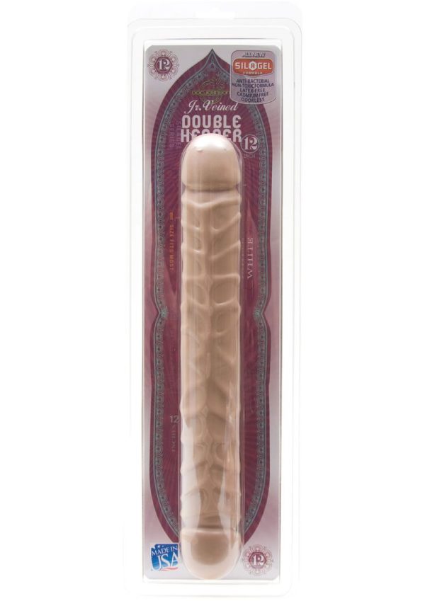 Jr. Veined Double Header Dildo 12in - Vanilla