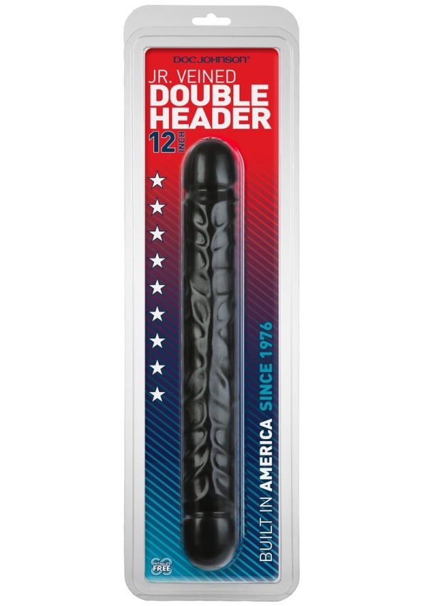 Jr. Veined Double Header Dildo 12in - Black