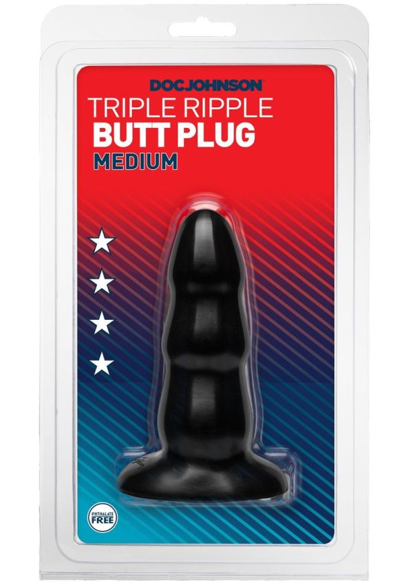 Triple Ripple Butt Plug - Medium - Black