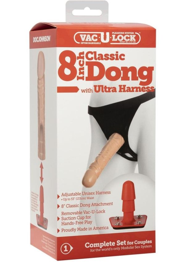 Vac-U-Lock Classic Dildo with Ultra Harness 8in - Vanilla