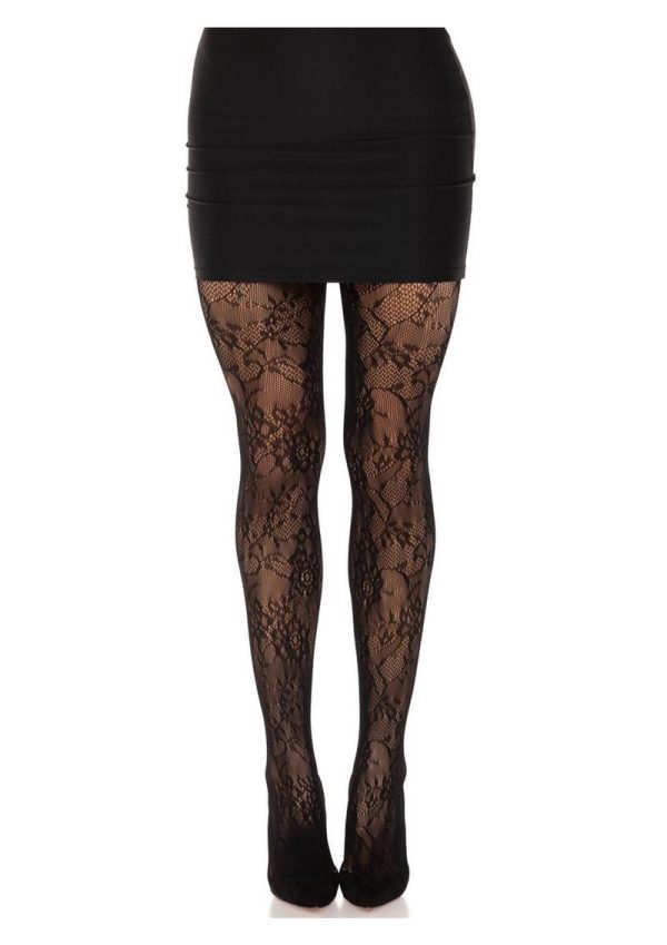 Leg Avenue Garden Rose Lace Tights - O/S - Black