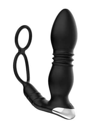 Ass-Sation Remote Thrusting Rechargeable Silicone Power Plug - Black