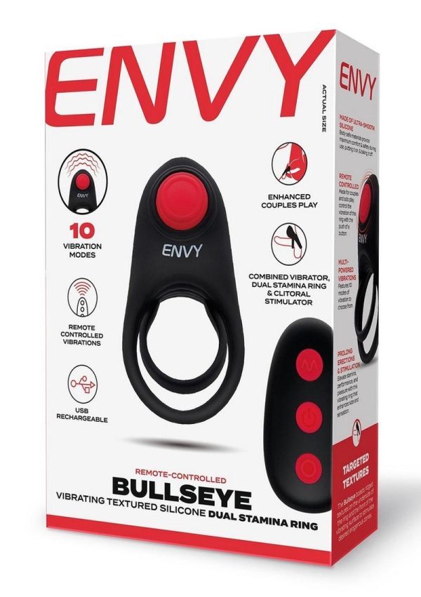 Envy Toys Bullseye Remote Vibrating Rechargeable Silicone Dual Stamina Ring - Black