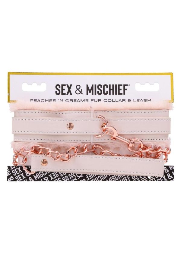 Sex and Mischief Peaches n CreaMe Fur Collar andamp; Leash - Ivory/Rose Gold