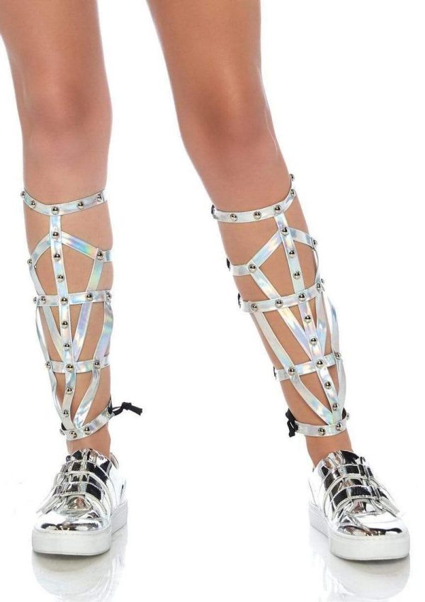 Leg Avenue Iridescent Studded Shin Guards - O/S - Silver