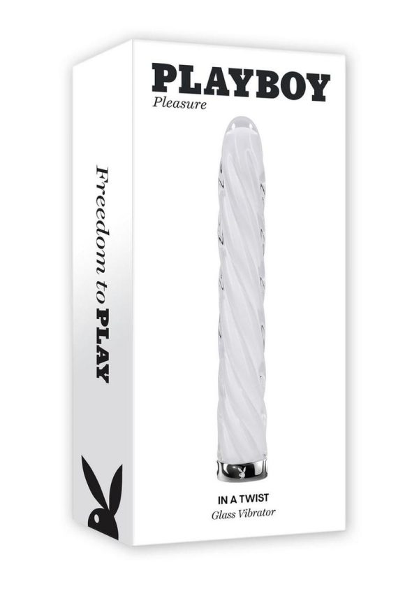 Playboy In a Twist Rechargeable Glass Vibrator - Clear/White