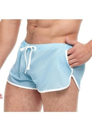 Goal Line Side Split Mesh Booty Shorts - Large/XLarge - Blue