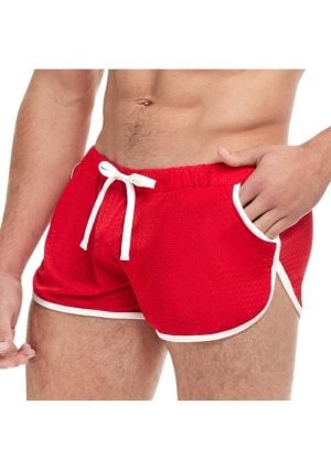 Goal Line Side Split Mesh Booty Shorts - Large/XLarge - Red