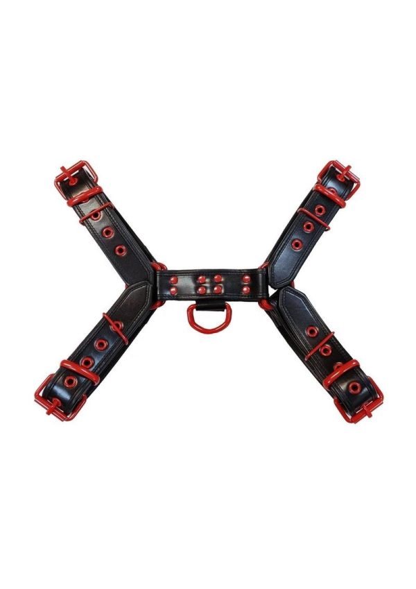 Rouge Leather Over The Head Harness Black with Red Accessories - XXLarge
